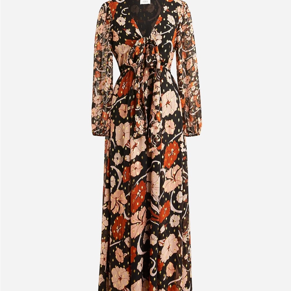 J. Crew Black and Red Floral Long Sleeve Dress